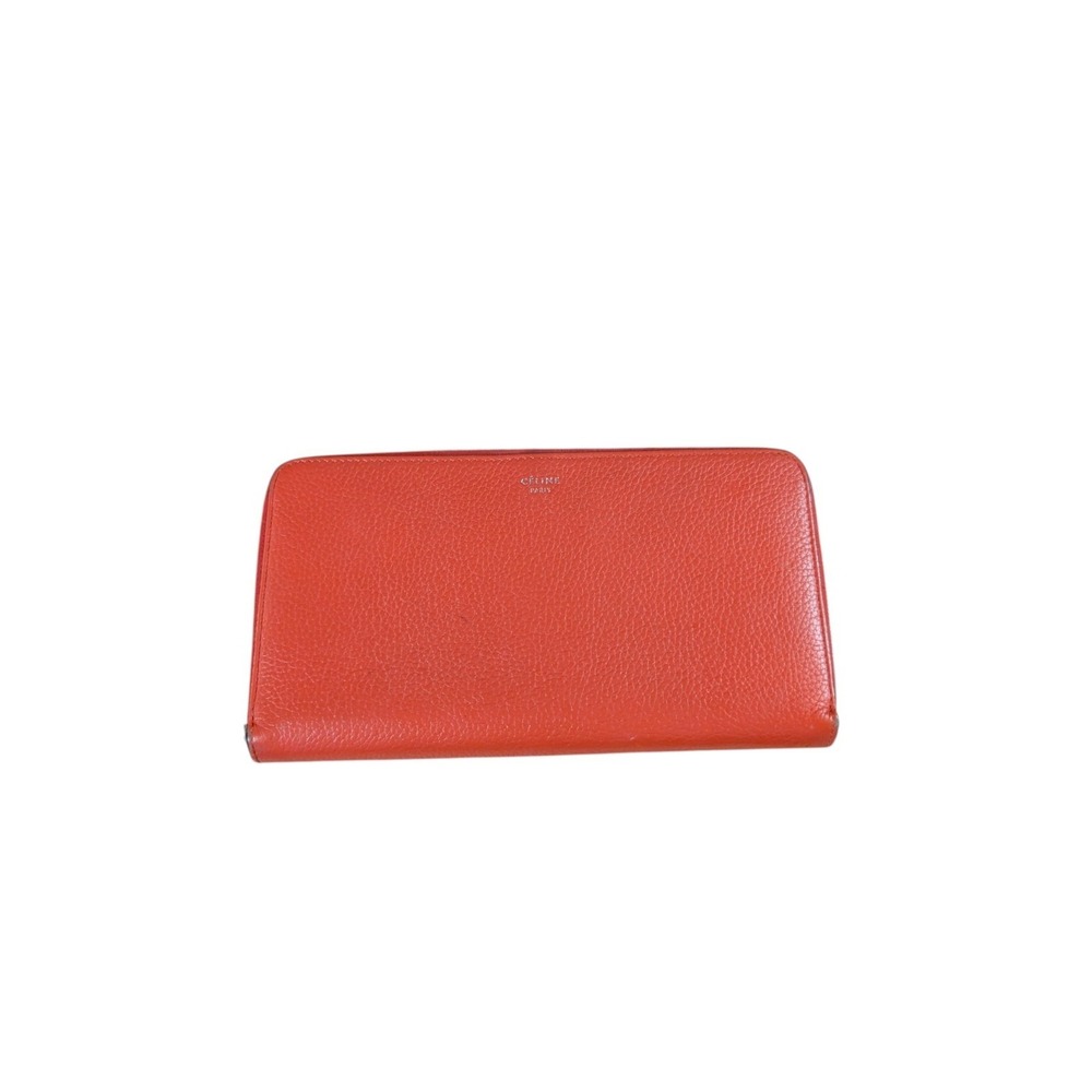 CELINE Logo Leather Zip Around Long Wallet Orange/7BH0615